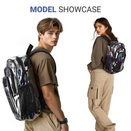 ZORFIN Clear Backpack for School: Large Clear Bookbag - Heavy Duty PVC Transparent Backpack for College Workplace Security Black L