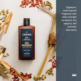 Cremo Palo Santo Barber Grade 2-n-1 Champú y acondicionador, notas de cardamomo brillante, papiro seco y Palo Santo aromático, 16 onzas líquidas