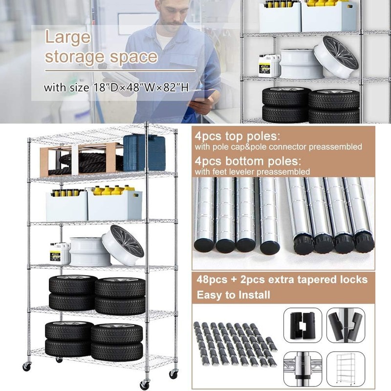 Lynkloft Storage Shelves with Wheels 6 Tier Wire Shelving Adjustable