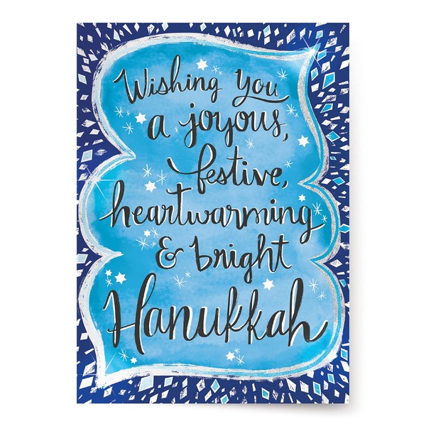 Designer Greetings Boxed Hanukkah Cards, Joyous Festive Heartwarming & Bright Design (Box of 18 Foil/Glitter Accented Cards with Envelopes)