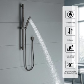 BEIYI Matte Black Hand Shower with Slide Bar High Pressure Square Shower Head with Handheld Spray 29" Shower Slide Bar Adjustable Height