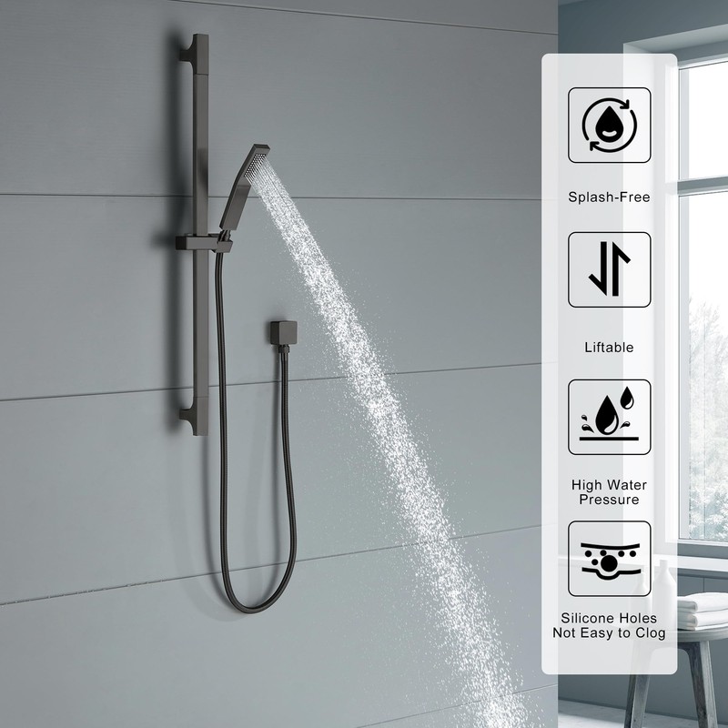 BEIYI Matte Black Hand Shower with Slide Bar High Pressure