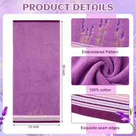 Fanfanwin 4 Pcs Lavender Floral Hand Towels Farmhouse Purple Lavender Bathroom Decor Embroidered Decorative Summer Flowers Soft Absorbent Towels for Bathroom Kitchen, 100% Cotton, 13x29 Inch