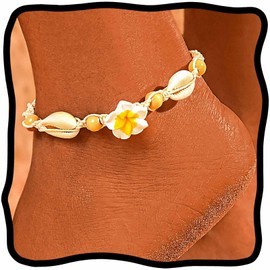 Lorealri Boho Elephant Ankle Bracelet Vintage Love Hearts Foot Chain Beach Hawaiian Souvenirs Barefoot Jewelry for Women (Off-white)