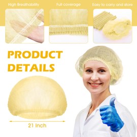 Yahenda 500 Pcs Disposable Bouffant Caps Bulk 21 Inches Disposable Cap for Hair Elastic Dust Hairnets for Food Service, Nurses, Labs(Yellow,21 Inches)