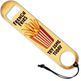 GLOBLELAND 7 Zoll Pommes Frites Art Flaschenöffner Aus Edelstahl Mit PU Lederkordel Vintage Fast Food Bierflaschenöffner Flacher Flaschenöffner Für Zuhause Bar Restaurant Kneipe Küche Restaurant