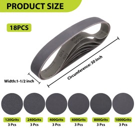 Taokyid 18 Pack 1-1/2 x 30 Inch Sanding Belts, 1-1/2 x 30 Silicon Carbide Sanding Belts, 3 Each of 120 240 400 600 800 1000 Grits Sander Belts for Knife Sharpening and Metalworking