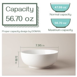 DOWAN Salad Bowls, Large Pho Bowls, 8" White Centerpiece Bowls for Nut, Pasta, Soup, Side Dishes, Ramen, Fruit, Kitchen Decor, Microwave & Dishwasher Safe, 56 Ounce