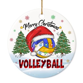 Decorlion 2024 Christmas Ornament - Volleyball Merry Christmas Ceramic Ornament, Christmas Tree Decoration, Hanging Ornament, Volleyball Ornament, for Family, Friends, Volleyball Lovers