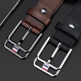 VANNANBA Men's Genuine Leather Belt for Jeans - Stylish, Adjustable, and Versatile Dress or Casual Belt(34"-36" Waist Adjustable,Silver)