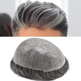 Toupee for Men Real Human Hair Replacement System 0.06mm Thin Skin Men's Toupee Hairpiece Invisible Hairpieces for Men 260# DARKEST BROWN+60% GREY-90% density 8x10