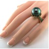 QUSIIOSLK 18K Gold Plated Black Pearl Ring Inlaid White AAA