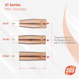 SÜA - MIG Gun Consumables Kit - Compatible with Lincoln/Magnum 100L & Tweco Mini #1 Guns - 35-50 Diffuser - Heavy-Duty Tip: 0.023'' - 21 Nozzle: 3/8''