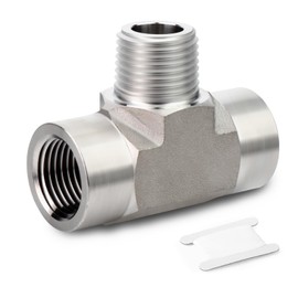 GORAGUCHI 1PCS Forging of 304 Cast Stainless Steel Tee Pipe Fittings, 3/8" NPT Female x Male x Female Pipe Fittings, Male Run Tee for Air/Fuel/Water/Gas/Oil