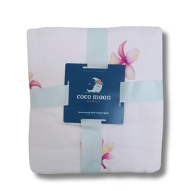Coco Moon [Quilted Blanket/ Plumeria] Floral Plumeria Hawaiian Blanket, 8 Layers, Silky Soft