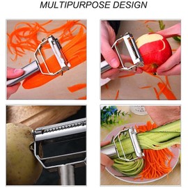 Ultra Sharp Vegetable Peeler with Cleaning Brush Stainless Steel 2 in 1 Julienne Vegetable Peeler Perfect for Carrot Potato Cucumber Gadget Vegetable Fruit