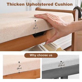 Shoe Rack Bench, Shoe Storage Bench with Cushion, 27.6in Entryway Bench with Lift Top Hidden Storage Holds Up to 330lb for Bedroom Living Room