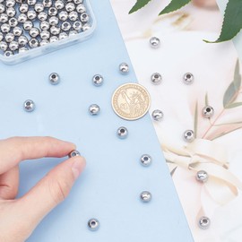 UNICRAFTALE Approximately 100 Pieces 8mm Round Beads, Stainless Steel Beads, Round Beads, Spacer Beads, Rondelle Beads, Metal Beads, Metal Beads, Bead Charms, Parts, For Bracelets Necklaces, Jewelry