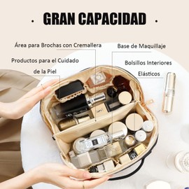 Cosmetiquera de Viaje para Mujer, Bolsa de Maquillaje de Gran Capacidad y Impermeable, Neceser Chica de Cuero PU con Asa, Portátil Bolsas de Cosméticos Organizador con Múltiples Compartimentos-Negro