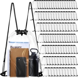 Silkfly 100 Pcs Clear Drawstring Backpacks Bulk Stadium Approved Bags for Men Women Gym Sport Colleges Event Security (Black)