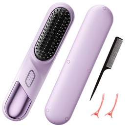 Cordless Hair Straightener Brush-Million Negative Ionic Portable Hair Straightener Comb for Women Mini Straightener Flat Iron for Travel 4 Temps,Fast Heating,Ceramic Coating Lightweight for Touch-ups