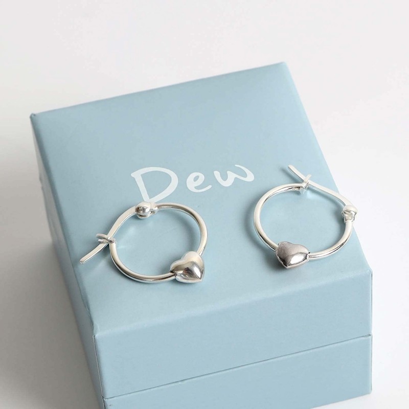 Dew Sterling Silver Heart Puff Hoop Earrings