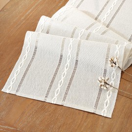 Cotton Linen Table Runner Farmhouse Country House Style 33 x 183 cm Boho Cream Beige Table Runner Rectangular Modern Outdoor Tablecloth Decoration for Kitchen Parties, Dining Room Wedding Tabletop