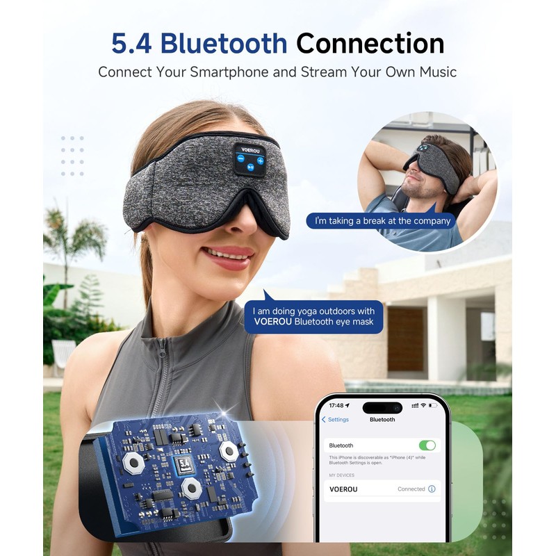 Voerou Sleep Mask with Bluetooth Headphones, Zero Pressure Wireless Sleeping