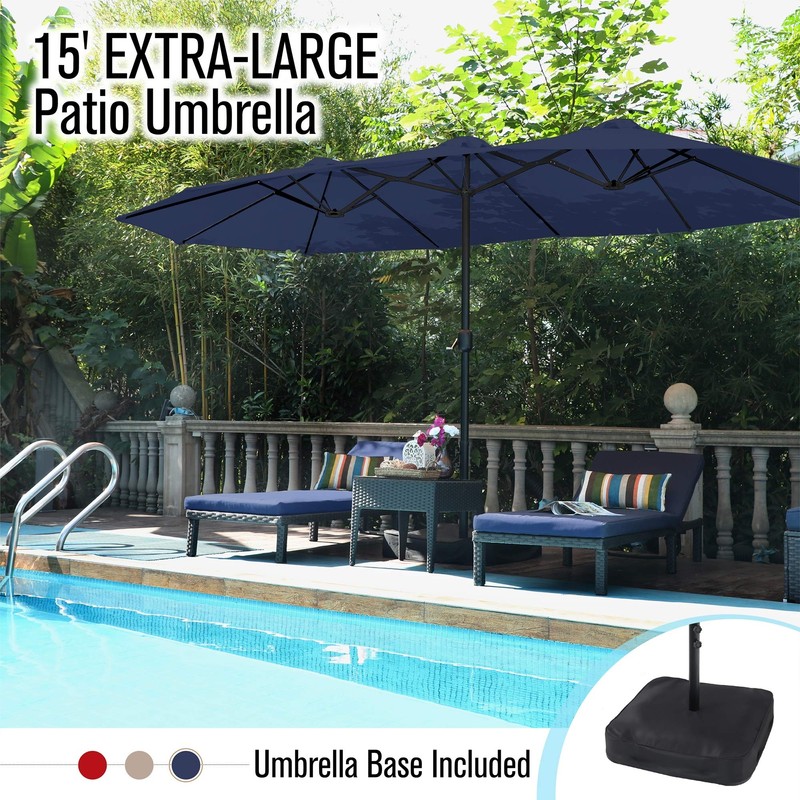 PHI VILLA 15'x9' Extra Large Patio Umbrella (Base Included) Rectangular