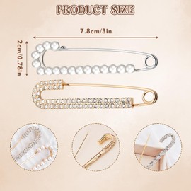 Women's Brooches & Pins,Silver Gold Crystal Pearl Safty Pin to Make You Slimmer,Forget Me Not Brooches,Sweater Shawl Clips Faux, Light Up Xmas Jumper, Women Lady Girls Birthday Gift, 2 styels