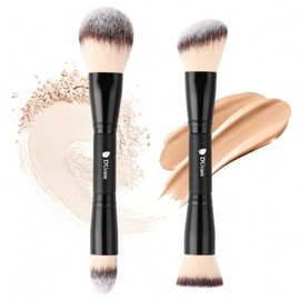 DUcare Juego de brochas de maquillaje Duo punta base contorno polvo y brocha amortiguadora bronceador brocha doble de maquillaje conjunto 2 piezas neg
