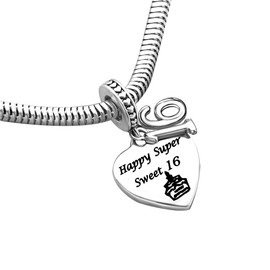 SBI Jewelry Heart 16th Birthday Charm for Bracelets Happy Super Sweet 16 Number Dangle Charms Sister Daughter