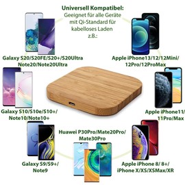 QI Inductive Charging Station 15 W Bamboo Compatible with Nothing Phone 2/1 Induction Charger Made of Real Wood Wireless Charger Wireless Universal Fast Charger