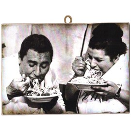 KUSTOM ART CUCUCUBA Picture Picture Vintage Style Alberto Sordi & Anna Longhi. Spaghetti. Print on Wood 25x18 cm.