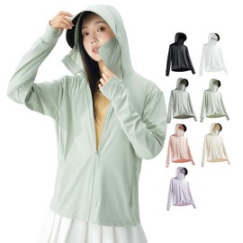 LLHfashion Women's Rash Guard, UV Protection Hoodie, Summer, Long Sleeve, UPF 50+, Sun Protection Wear, Cool to Touch, Lightweight, Breathable, Body Cover, Hooded, Finger Holes, green, 2 XL