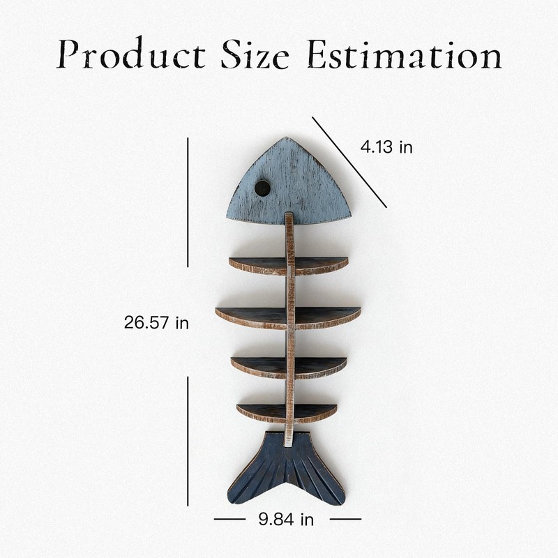 HPZIHYNAP Rustic Wooden Fish Floating Shelf, Unique Fishing Decor Wall