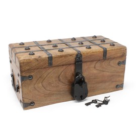 Nautical Cove Treasure Chest Wooden Box with Antique Iron Lock and Skeleton Key (Medium 12.5x6x5.5) - Storage and Decor – Pirate Chest, Decorative Storage Chest with Hinged Lid, Wood Treasure Box