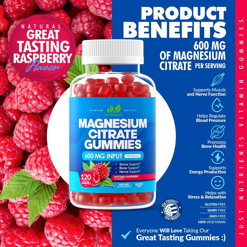 Magnesium Citrate 600mg Gummies (120 Count) - Maximum Strength, Supports