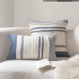 Cethom Boho Throw Pillow Covers 20x20 Inch Set of 2, Navy Blue Textured Decorative Couch Pillow Cases for Farmhouse Home Decor, Accent Cushion Cover for Sofa, Bed, Living Room, Bedroom