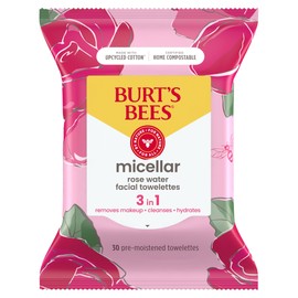 Burt's Bees Burt's Bees Rose Water Face Wipes, for All Skin Types, Hydrating Micellar Makeup Remover & Facial Cleansing Towelettes, 30 Ct (3-Pack)