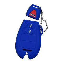 Silicone Key Fob Cover, 3 Buttons Keyless Replacement Fit for Dodge Dart Durango Grand Caravan RamPickup 1500 2500 3500 Jeep Commander Grand Cherokee 2008-2019, Key Fob Cover Protector (Blue)
