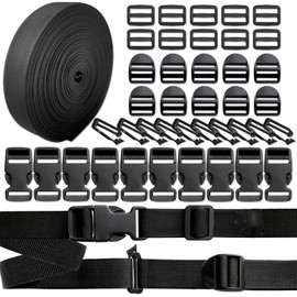 INLAZTIM Nylon webbing with buckle, 25 mm, 10 yards webbing with 10 pairs of buckles and fasteners, webbing slider, ladder buckle, connecting clip for backpack, DIY craft dog collar, black
