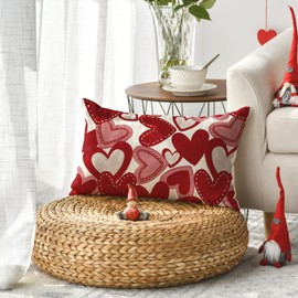 AVOIN colorlife Valentine's Day Love Heart Throw Pillow Cover, 12 x 20 Inch White Anniversary Wedding Cushion Case Decoration for Sofa Couch