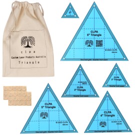 CLPA Premium Set of Clear 60 Degree Triangle & Half Triangle Quilting Templates in Convenient Cloth Storage Bag. Quilting Cutting Ruler Set of Triangles 6" to 1" with Non-Slip Silicone Dots.