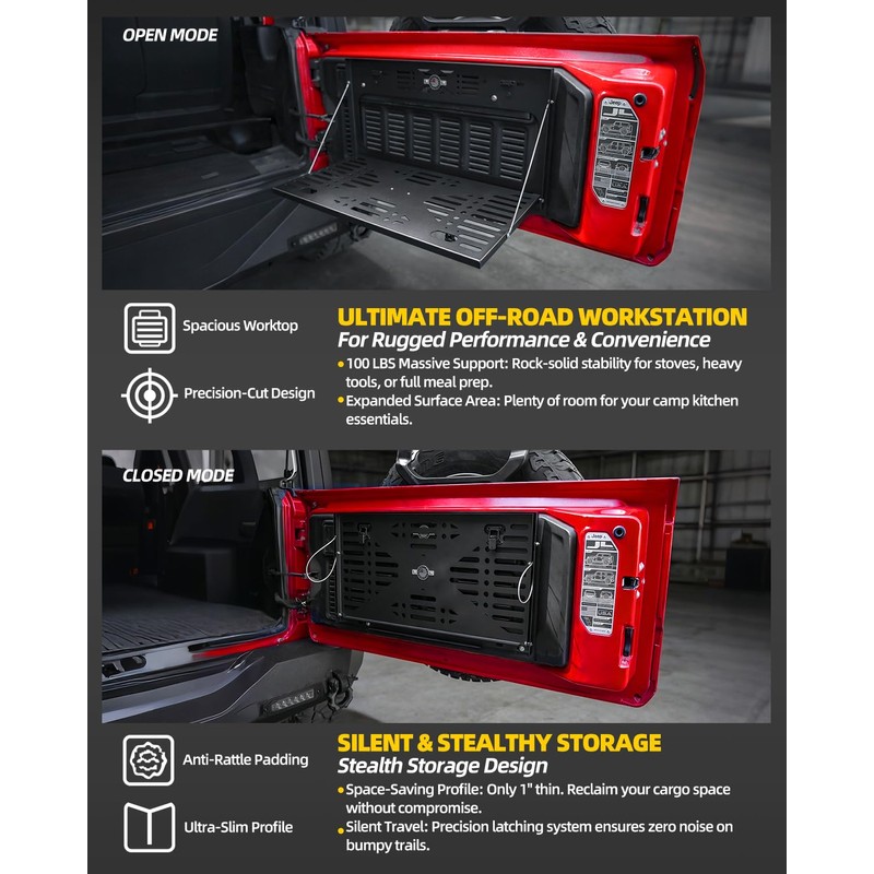 OFFROAD GAMERS Tailgate Table Fits 2007-2026 Wrangler JK JL JLU,