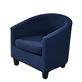 Club Chair Slipcover 2 Piece Stretch Jacquard Tub Chair Cover Round Barrel Chair Covers Non Slip Armchair Covers Couch Covers with Elastic Bottom for Bar Counter Living Room, Jacquard Navy