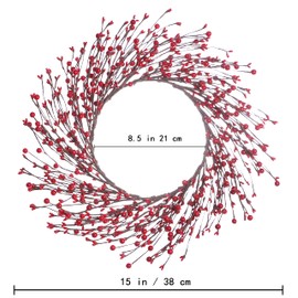 DIYFLORU 15 Inches Red Berry Wreath,Artificial Christmas Wreath Winter Wreaths for Front Door Valentine’s Day Wreath for Home Door Wall Decor