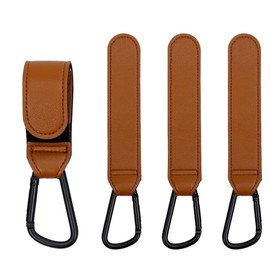 HAZMA Pack of 4 Pram Hooks for Changing Bags, Pram Hooks, Bag Hooks, Pendant for Pushchairs in Universal Fit, Pram Hooks for Bags (Brown)