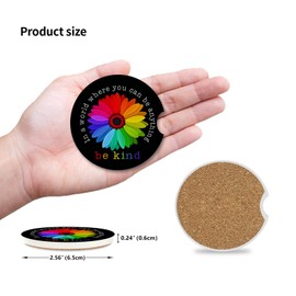 Absorbent Car Coasters 2 Pack for Cup Holders, 2.56" Ceramic Stone & Non-Scratch Cork Base Drink Coasters, Auto Accessories for Women & Men（Colorful Sunflower）
