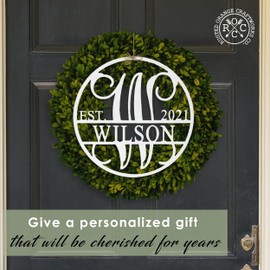 Established Circle Name and Date Monogram - Customized Metal Sign Front Door Family Name Signs for Outside Metal Initial Signs Monogram Hanging Letters Metal Art Initials with Date (18 inch)